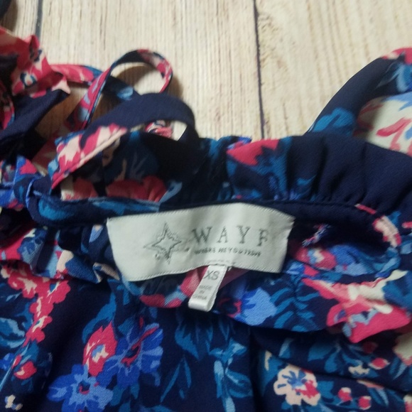 WAYF Nordstrom Blue Floral Print Top w Tie Sleeves - Picture 4 of 7